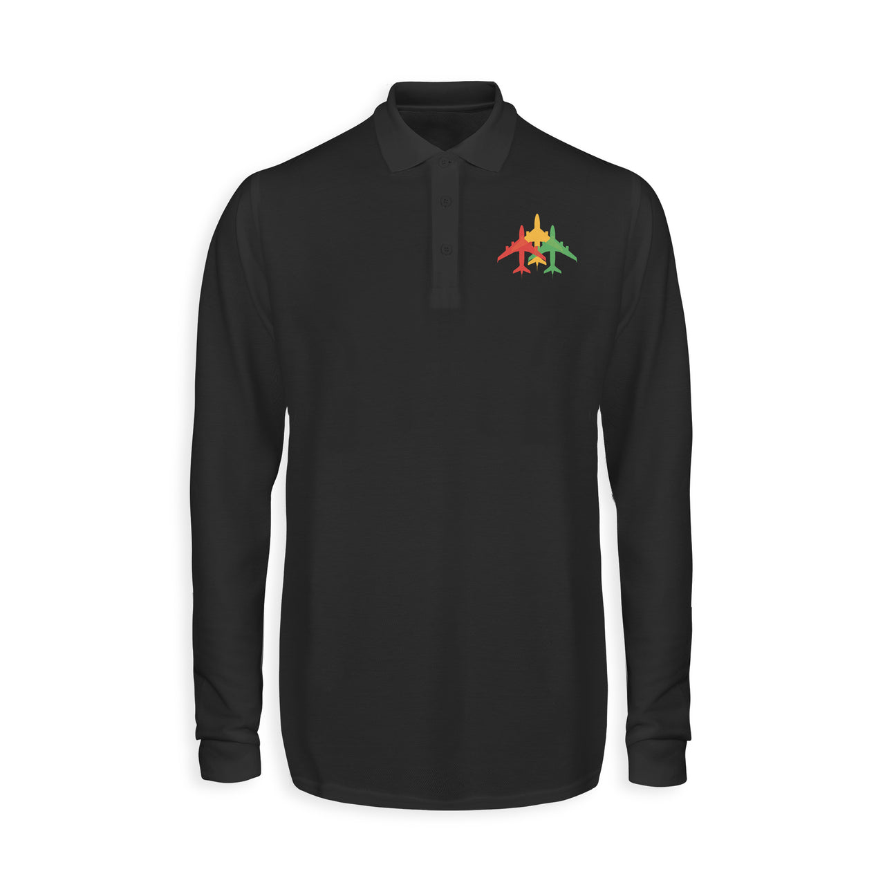 Colourful 3 Airplanes Designed Long Sleeve Polo T-Shirts
