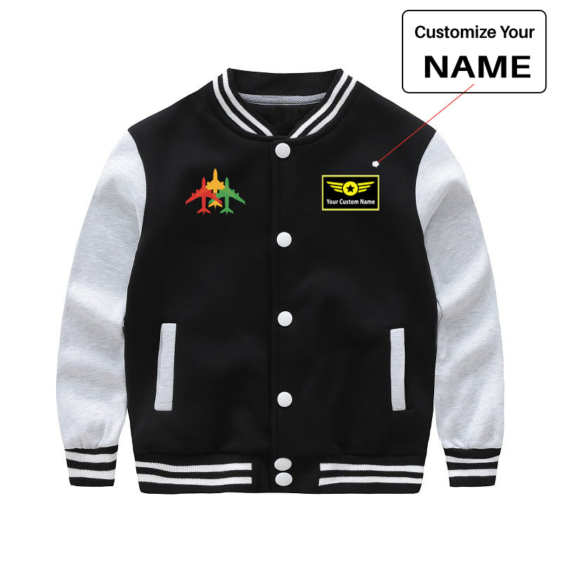 Colourful 3 Airplanes Designed "CHILDREN" Baseball Jackets