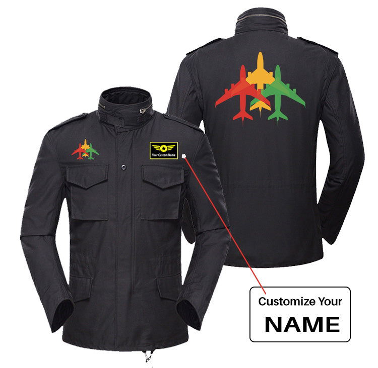 Colourful 3 Airplanes Designed Military Coats