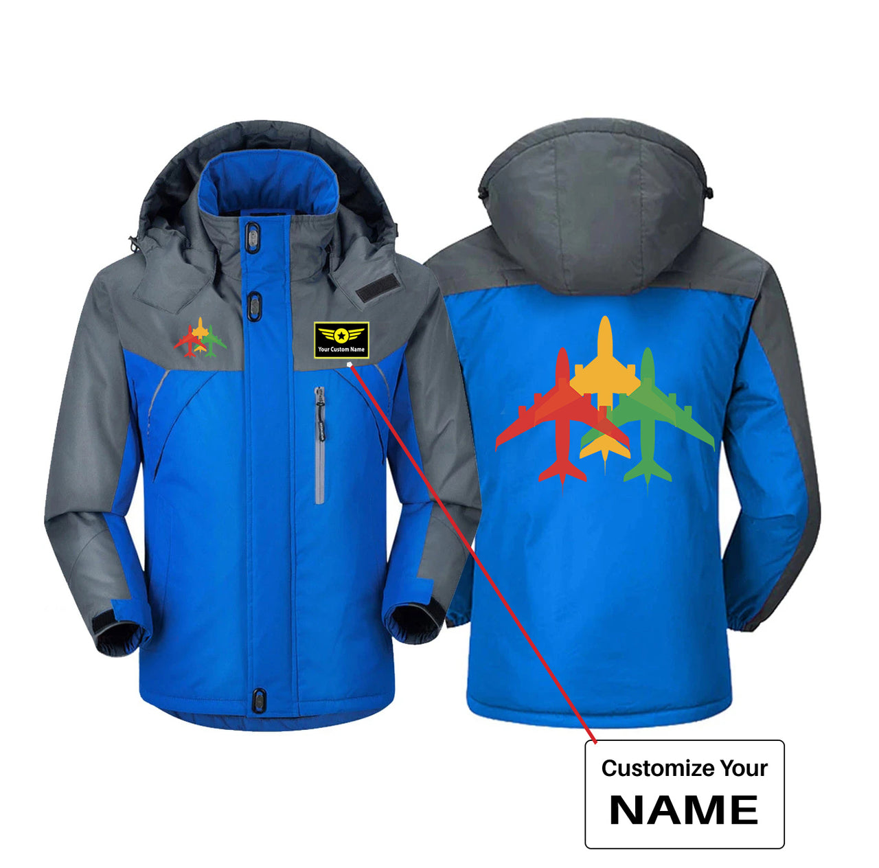 Colourful 3 Airplanes Designed Thick Winter Jackets