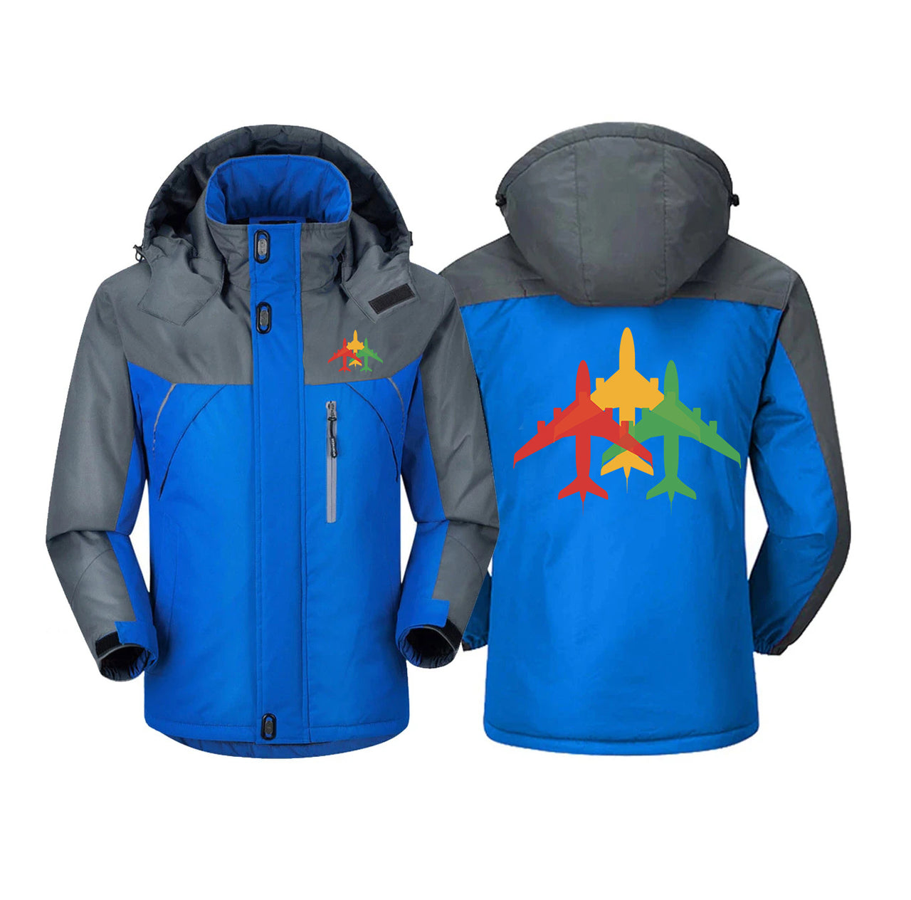 Colourful 3 Airplanes Designed Thick Winter Jackets
