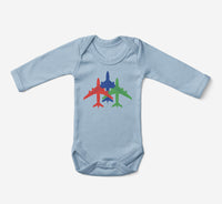 Thumbnail for Colourful 3 Airplanes Designed Baby Bodysuits