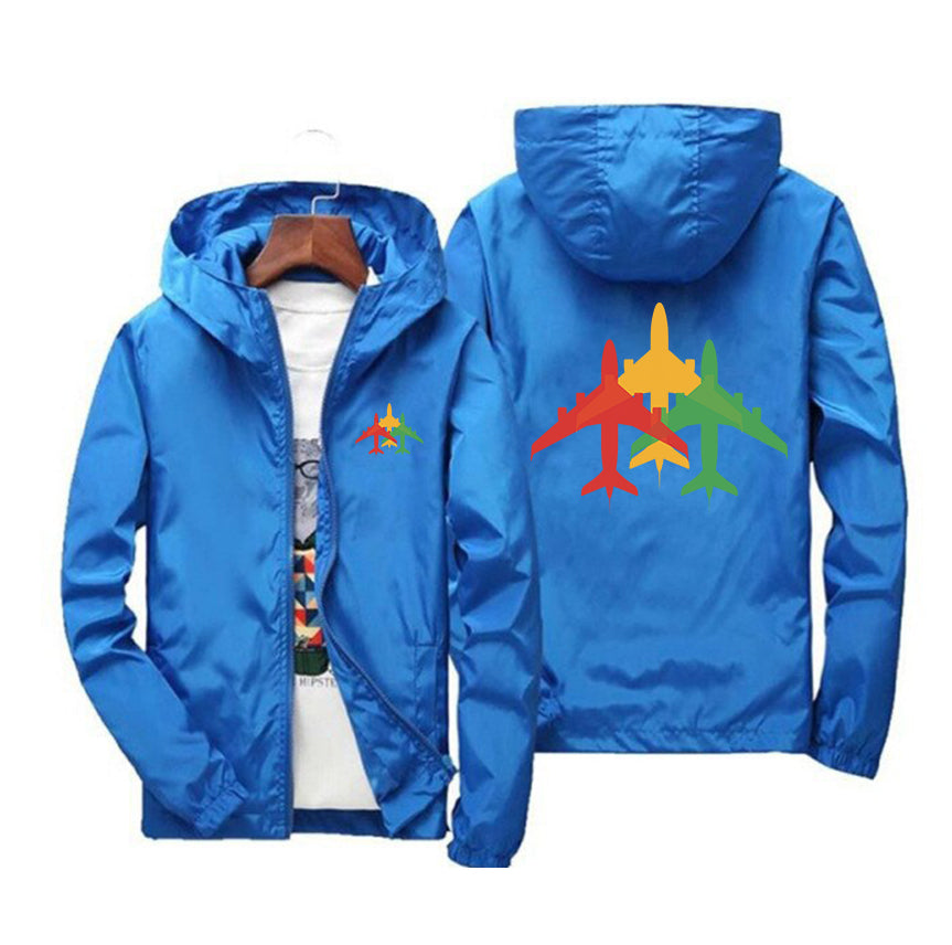 Colourful 3 Airplanes Designed Windbreaker Jackets