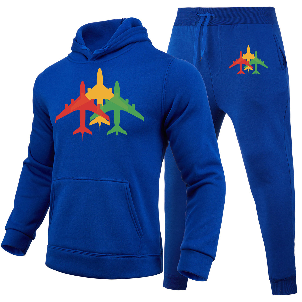 Colourful 3 Airplanes Designed Hoodies & Sweatpants Set