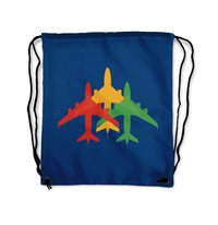 Thumbnail for Colourful 3 Airplanes Designed Drawstring Bags