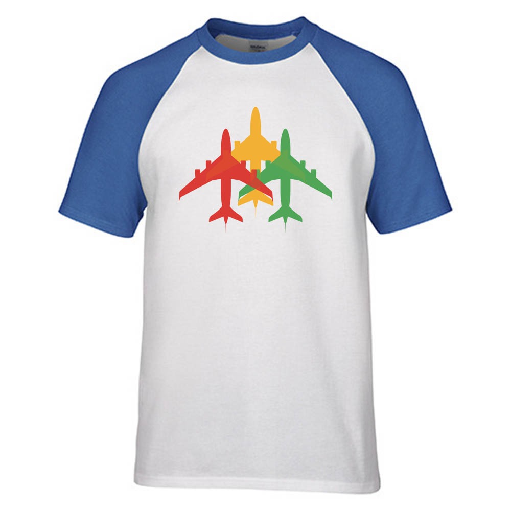 Colourful 3 Airplanes Designed Raglan T-Shirts
