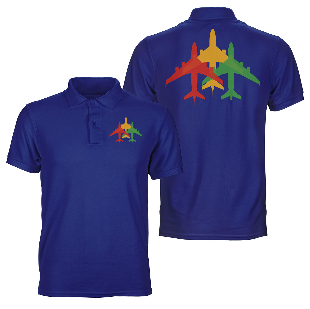 Colourful 3 Airplanes Designed Double Side Polo T-Shirts