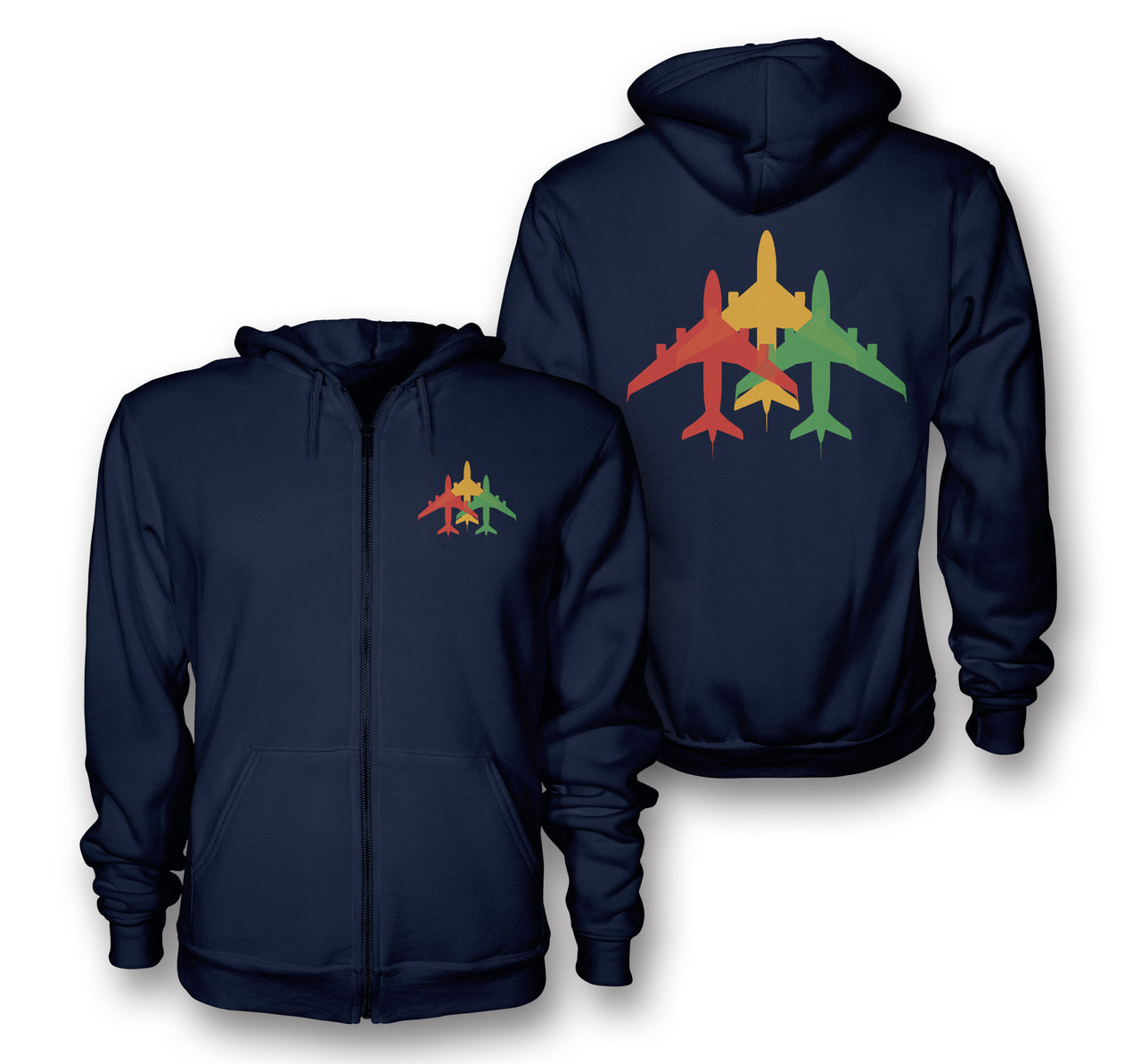 Colourful 3 Airplanes Designed Zipped Hoodies