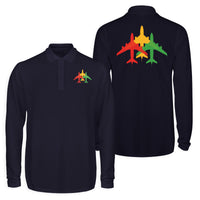 Thumbnail for Colourful 3 Airplanes Designed Long Sleeve Polo T-Shirts (Double-Side)