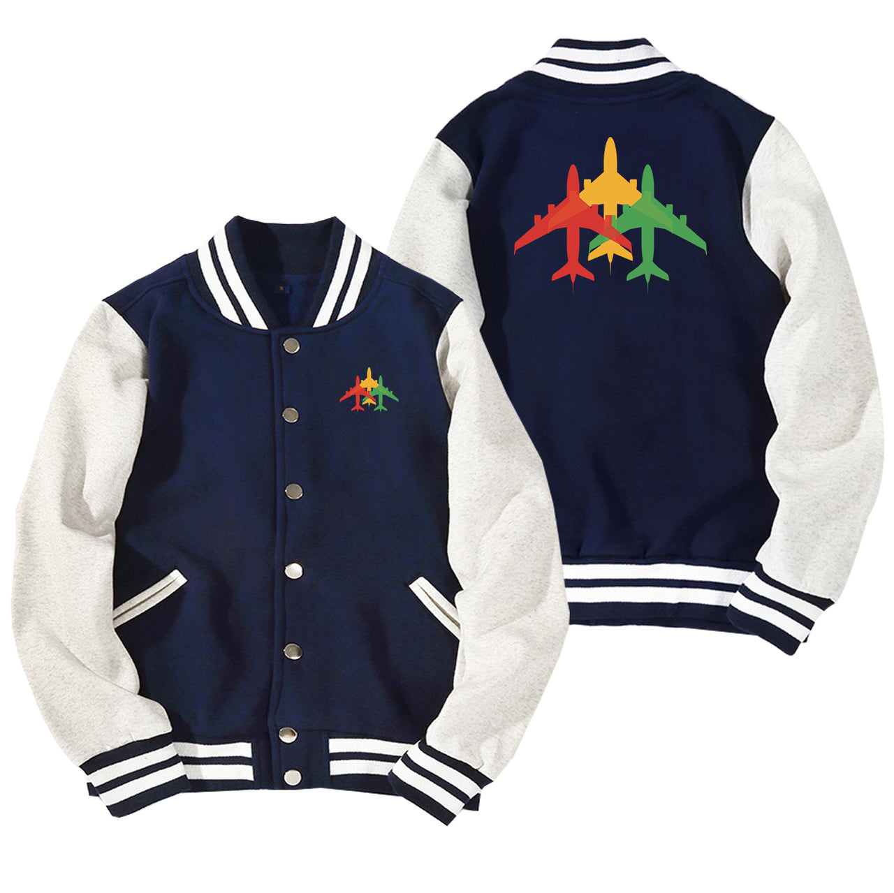 Colourful 3 Airplanes Designed Baseball Style Jackets