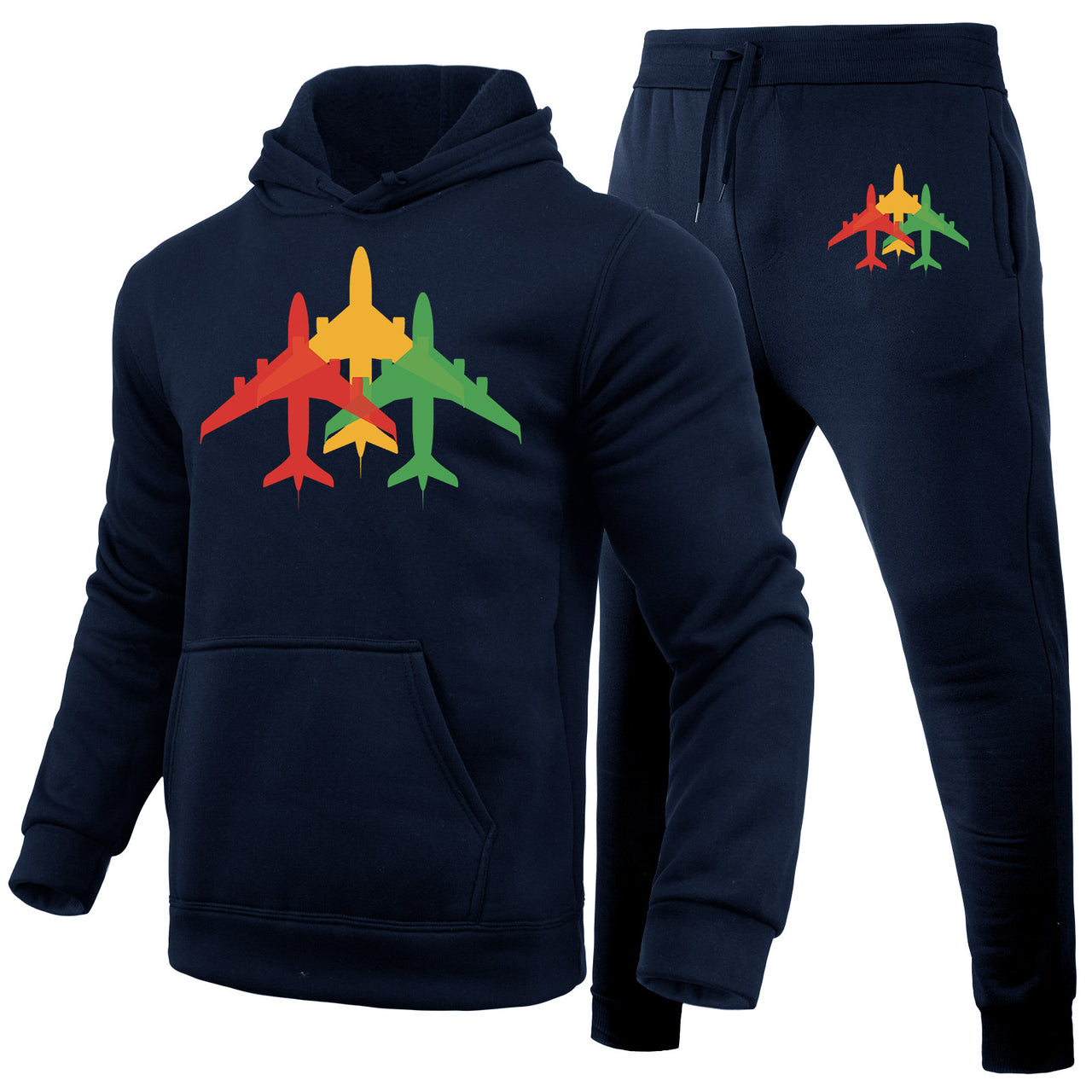 Colourful 3 Airplanes Designed Hoodies & Sweatpants Set