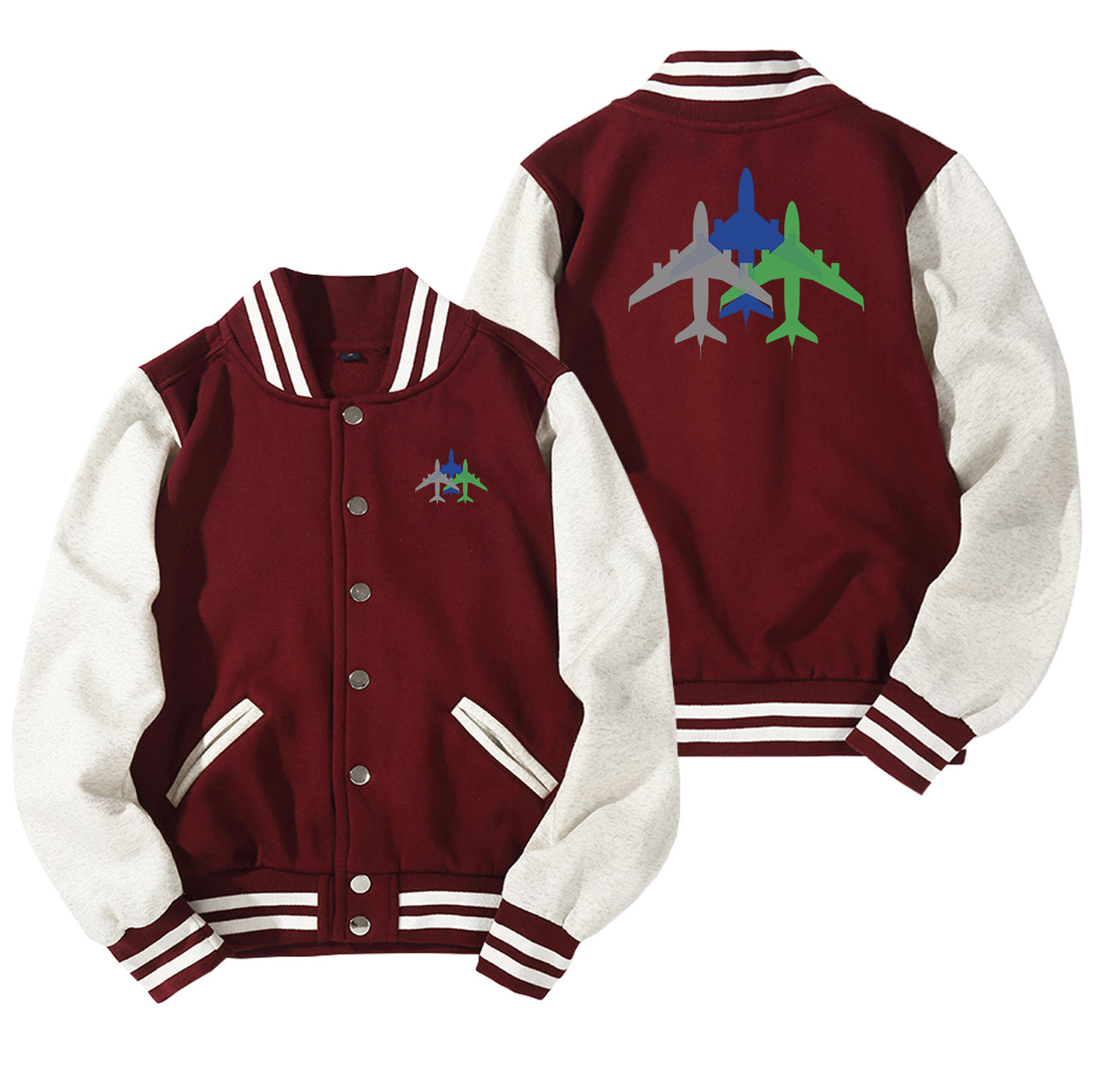 Colourful 3 Airplanes Designed Baseball Style Jackets