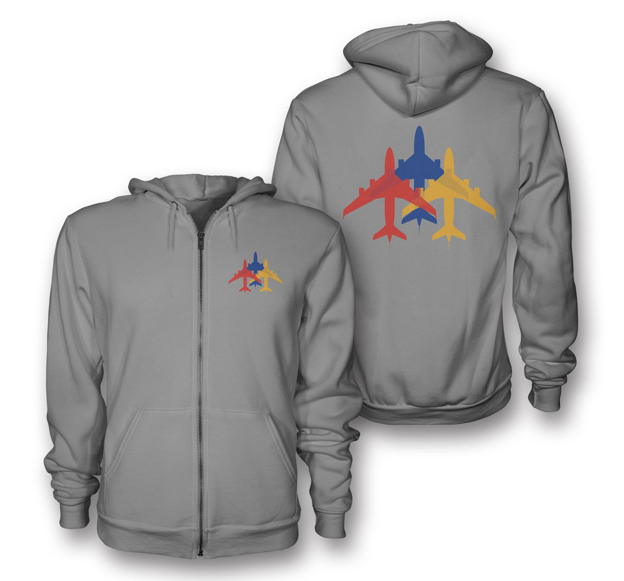 Colourful 3 Airplanes Designed Zipped Hoodies