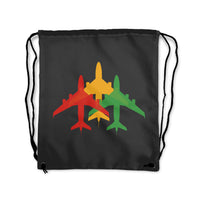 Thumbnail for Colourful 3 Airplanes Designed Drawstring Bags