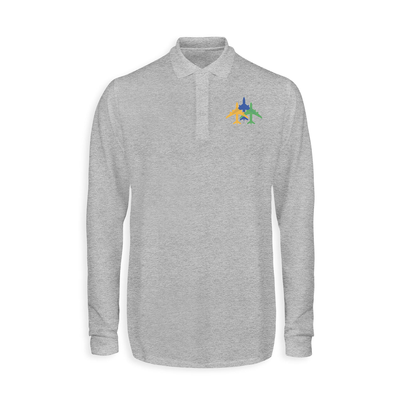 Colourful 3 Airplanes Designed Long Sleeve Polo T-Shirts