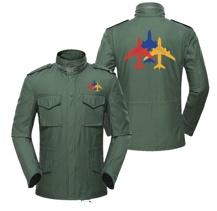 Colourful 3 Airplanes Designed Military Coats
