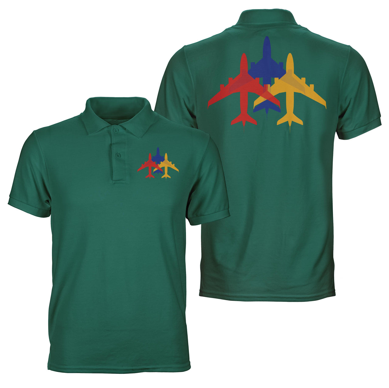 Colourful 3 Airplanes Designed Double Side Polo T-Shirts