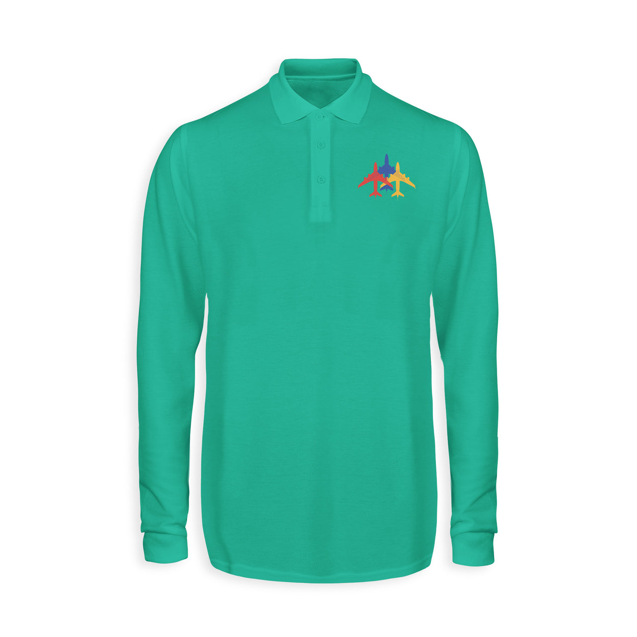 Colourful 3 Airplanes Designed Long Sleeve Polo T-Shirts