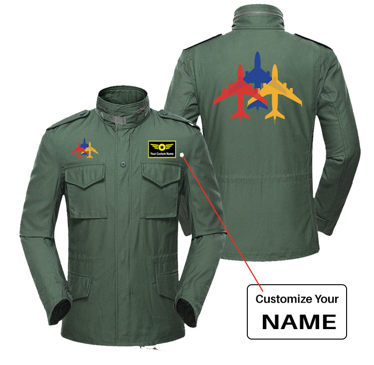 Colourful 3 Airplanes Designed Military Coats
