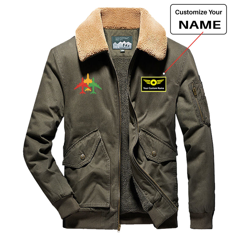 Colourful 3 Airplanes Designed Thick Bomber Jackets