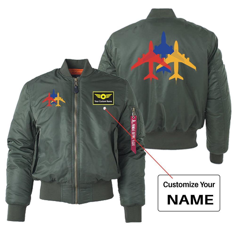 Colourful 3 Airplanes Designed "Women" Bomber Jackets