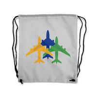 Thumbnail for Colourful 3 Airplanes Designed Drawstring Bags