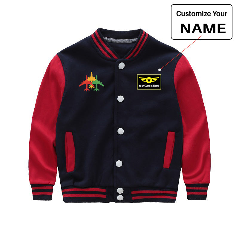 Colourful 3 Airplanes Designed "CHILDREN" Baseball Jackets