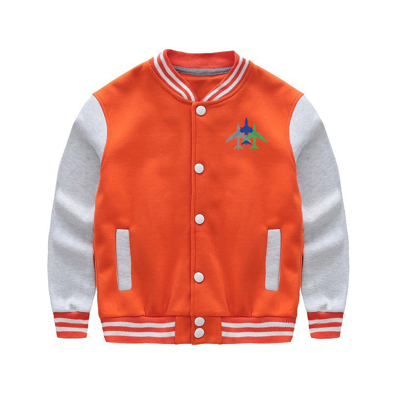 Colourful 3 Airplanes Designed "CHILDREN" Baseball Jackets