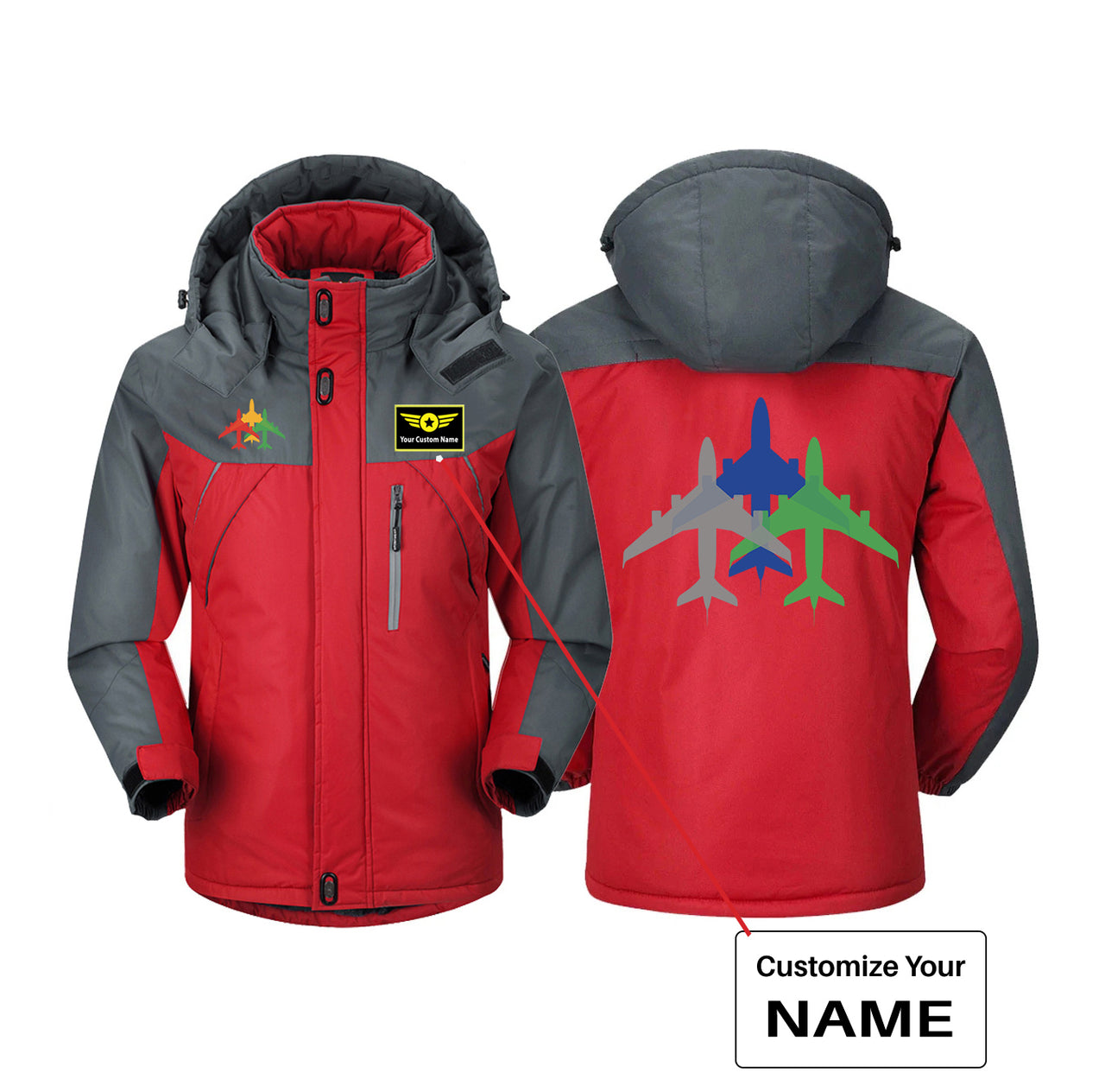 Colourful 3 Airplanes Designed Thick Winter Jackets