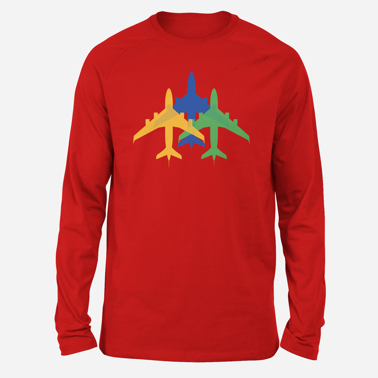 Colourful 3 Airplanes Designed Long-Sleeve T-Shirts