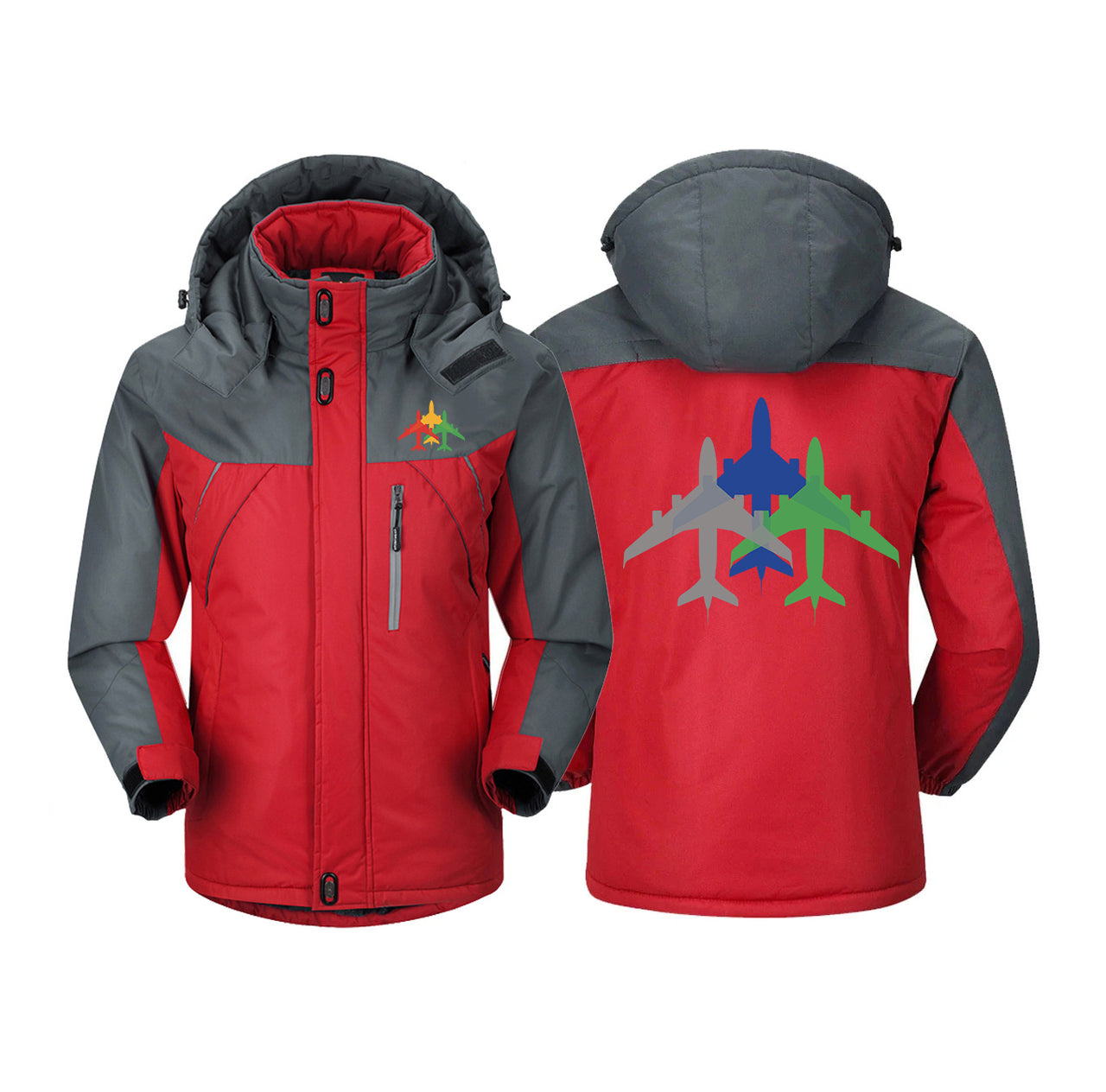 Colourful 3 Airplanes Designed Thick Winter Jackets