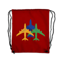 Thumbnail for Colourful 3 Airplanes Designed Drawstring Bags