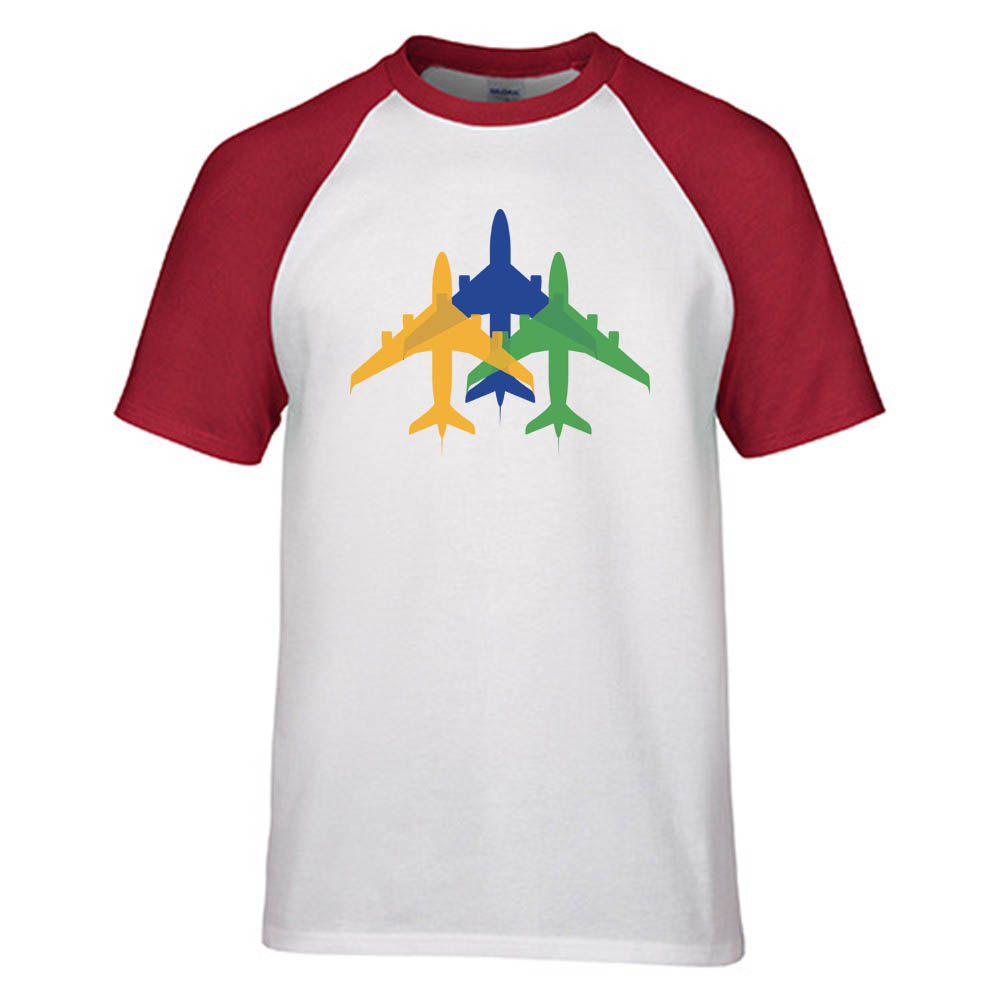 Colourful 3 Airplanes Designed Raglan T-Shirts