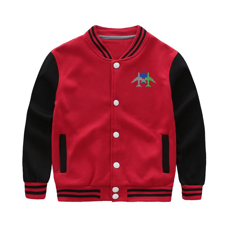 Colourful 3 Airplanes Designed "CHILDREN" Baseball Jackets