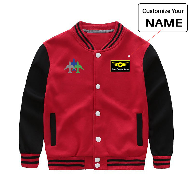 Colourful 3 Airplanes Designed "CHILDREN" Baseball Jackets