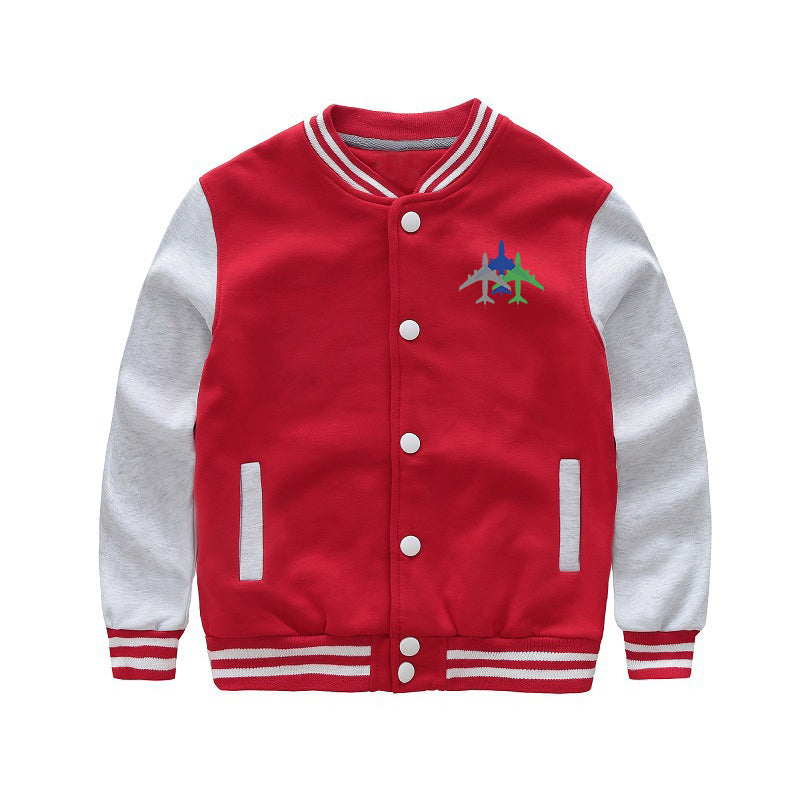 Colourful 3 Airplanes Designed "CHILDREN" Baseball Jackets