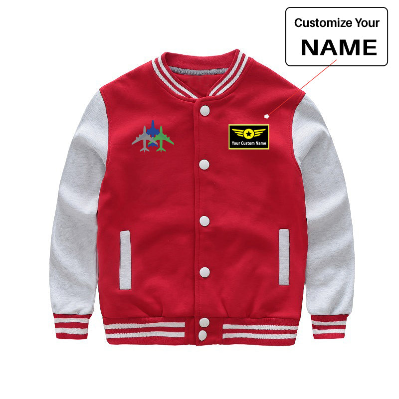 Colourful 3 Airplanes Designed "CHILDREN" Baseball Jackets