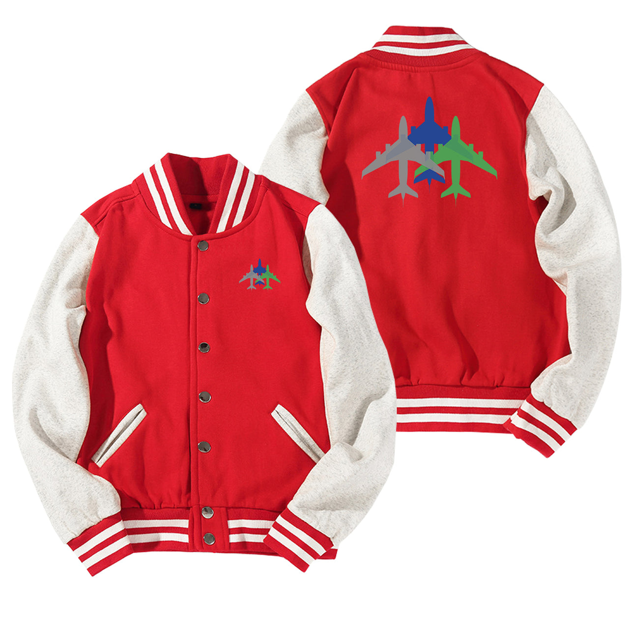 Colourful 3 Airplanes Designed Baseball Style Jackets