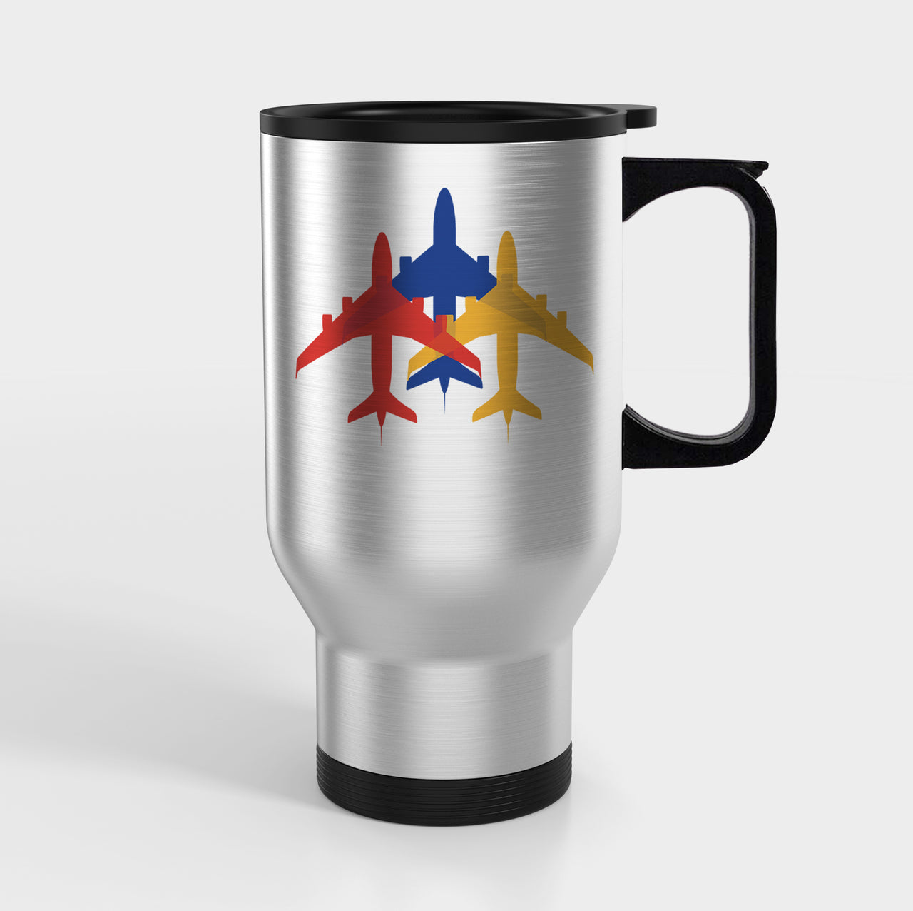 Colourful 3 Airplanes Designed Travel Mugs (With Holder)
