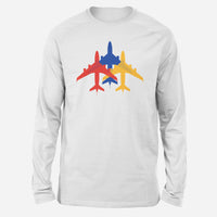 Thumbnail for Colourful 3 Airplanes Designed Long-Sleeve T-Shirts