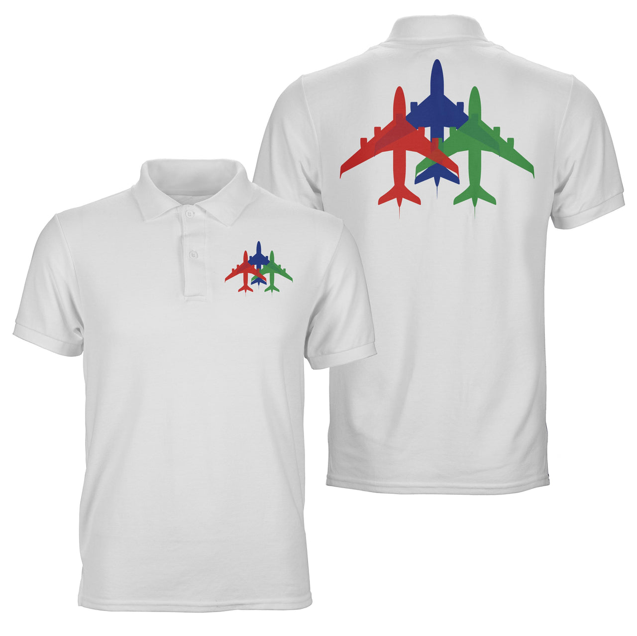 Colourful 3 Airplanes Designed Double Side Polo T-Shirts