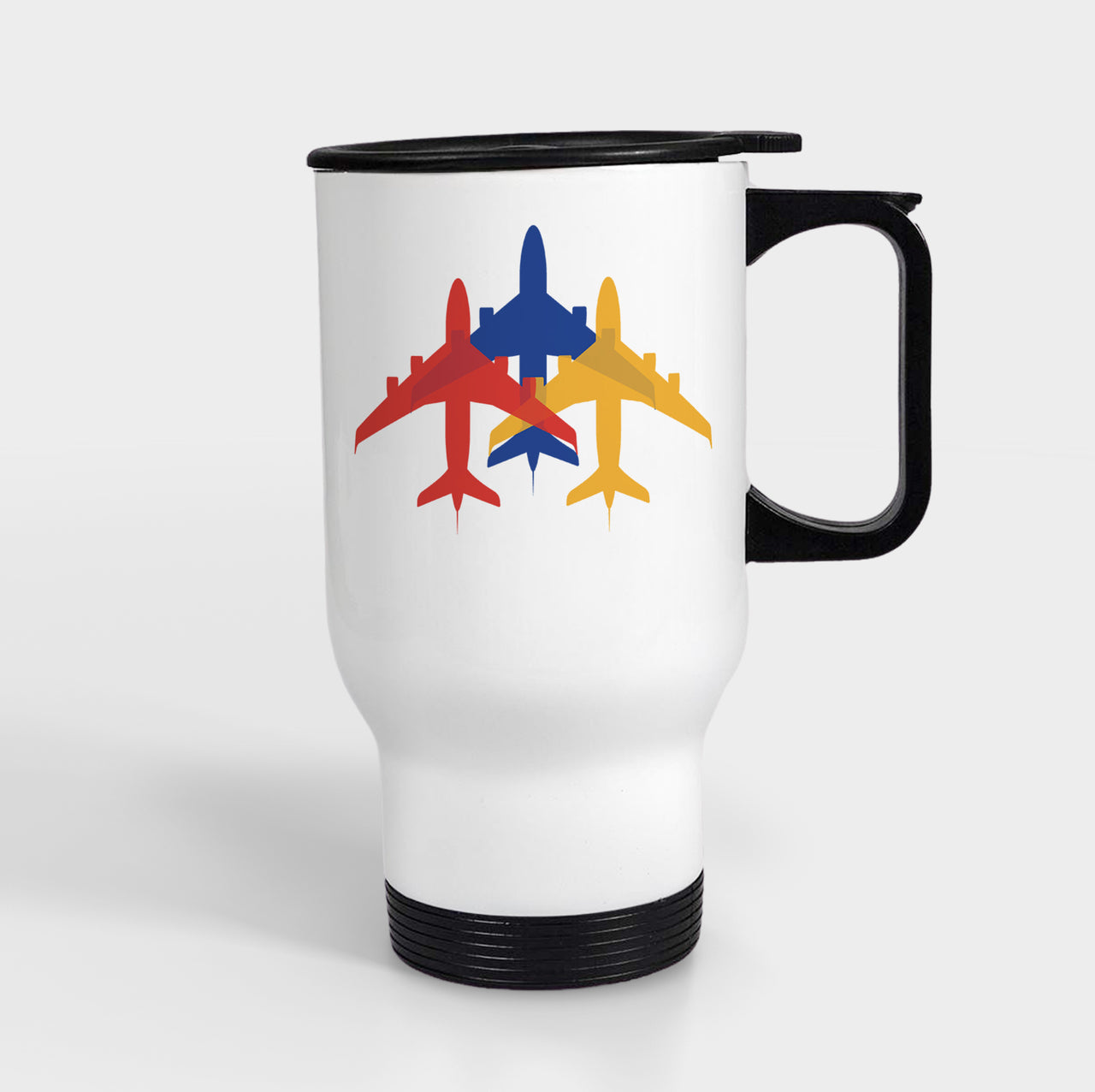 Colourful 3 Airplanes Designed Travel Mugs (With Holder)
