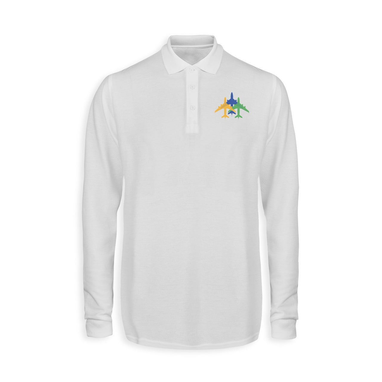 Colourful 3 Airplanes Designed Long Sleeve Polo T-Shirts