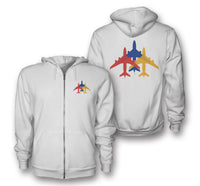 Thumbnail for Colourful 3 Airplanes Designed Zipped Hoodies