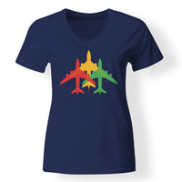 Thumbnail for Colourful 3 Airplanes Designed V-Neck T-Shirts