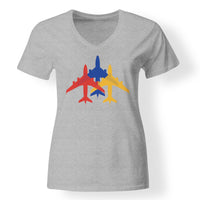 Thumbnail for Colourful 3 Airplanes Designed V-Neck T-Shirts
