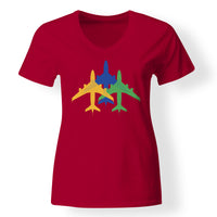 Thumbnail for Colourful 3 Airplanes Designed V-Neck T-Shirts