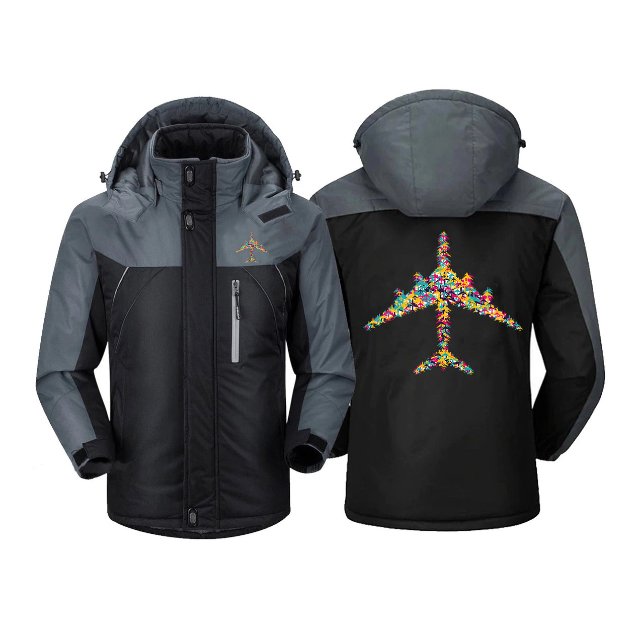 Colourful Airplane Designed Thick Winter Jackets