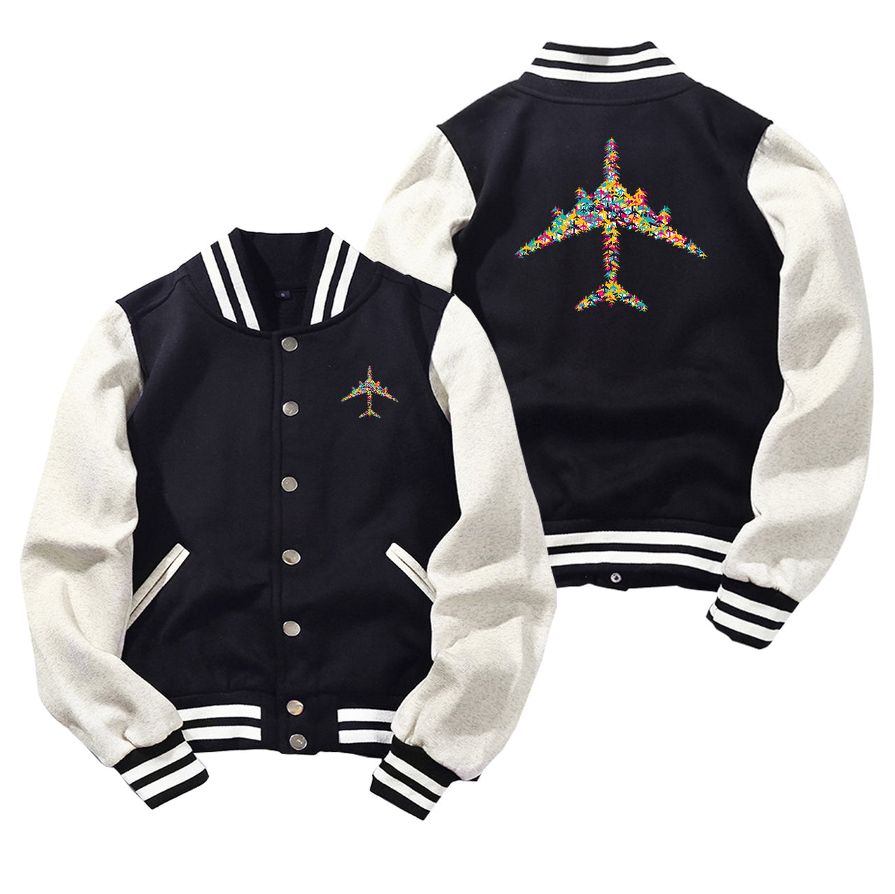 Colourful Airplane Designed Baseball Style Jackets