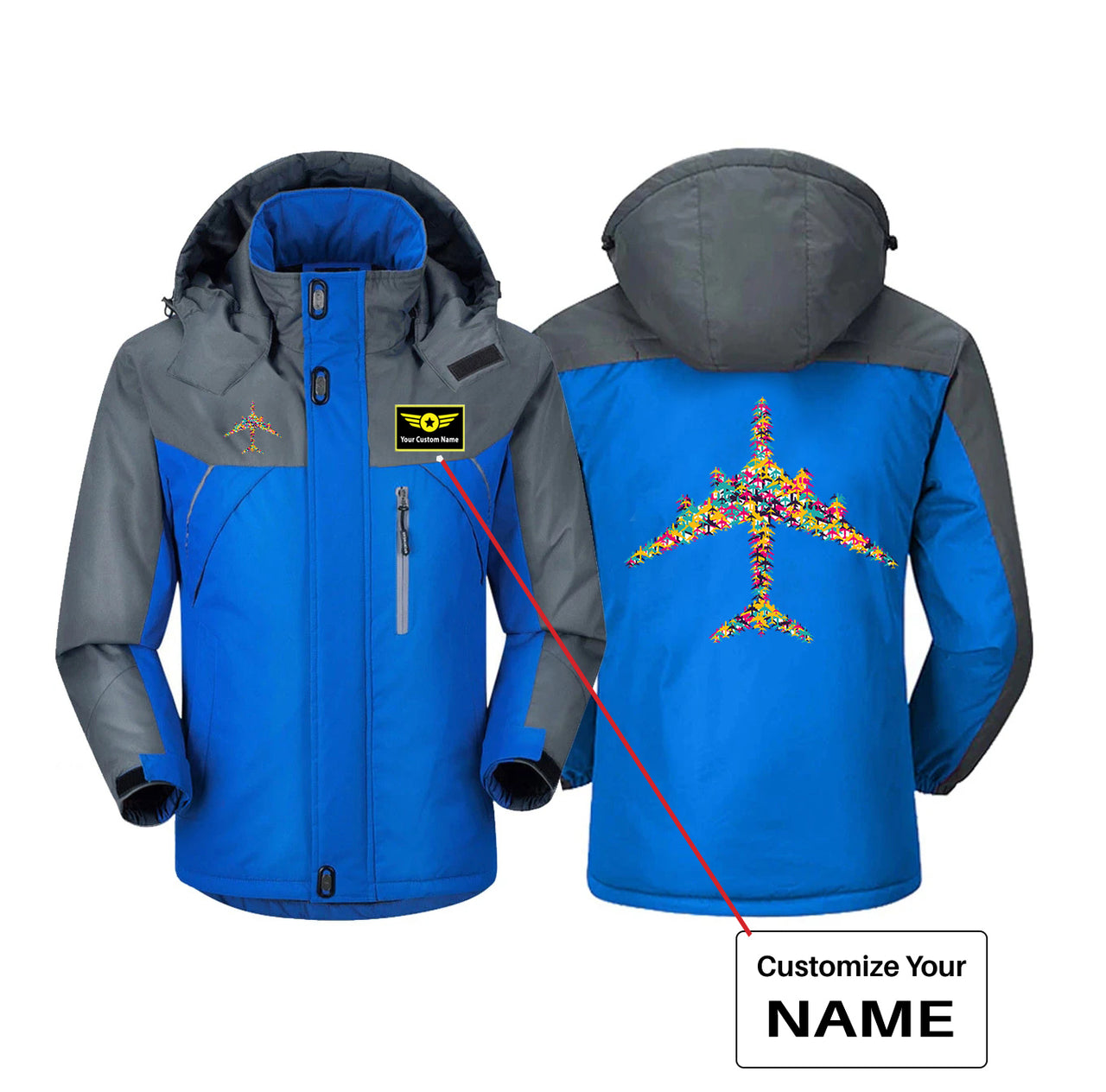 Colourful Airplane Designed Thick Winter Jackets
